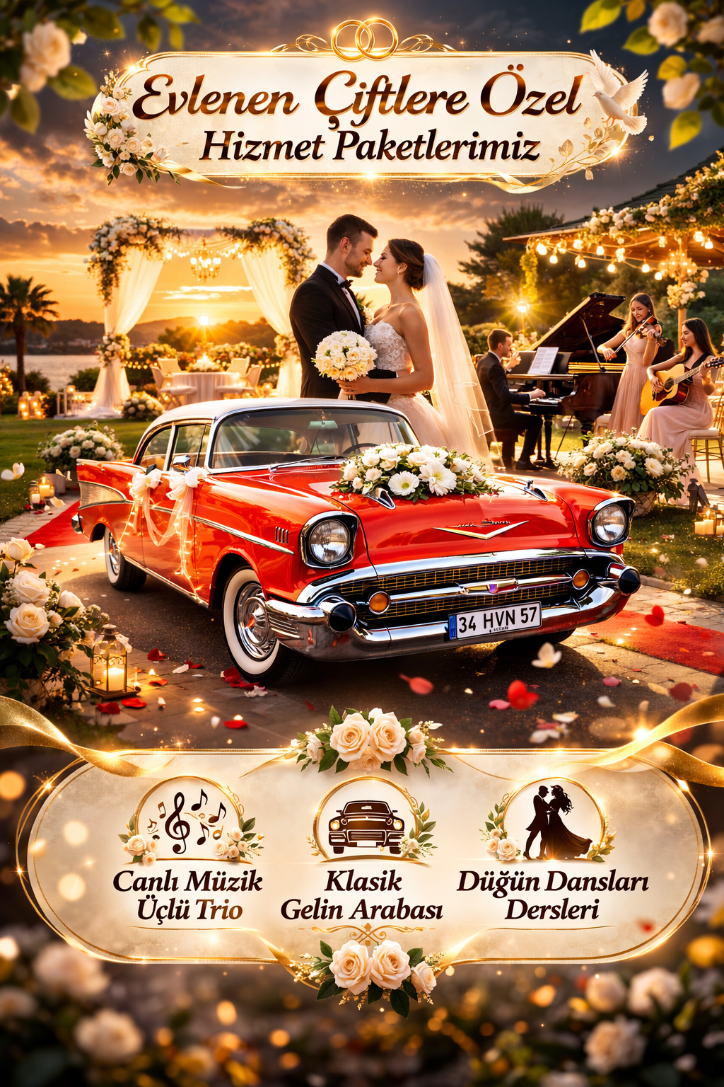 İstanbul düğün dansı eğitimi canlı müzik trio ve gelin arabası hizmeti Havana Wedding